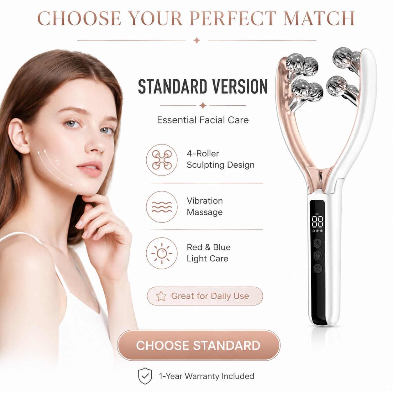 Facial Massager Face and Neck|Shaper & Slimmer for Women|Puffiness Reduction & Improved Circulation|Lymphatic Contour Face Brush Face Roller Lymphatic Drainage|Rechargeable for Home & Travel Use