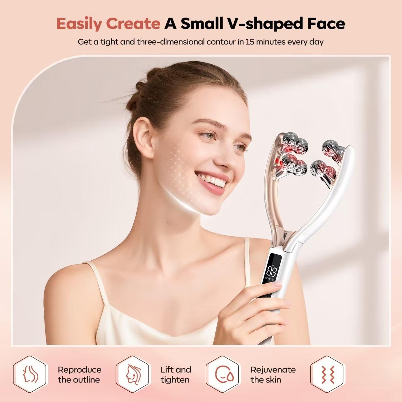 Facial Massager Face and Neck|Shaper & Slimmer for Women|Puffiness Reduction & Improved Circulation|Lymphatic Contour Face Brush Face Roller Lymphatic Drainage|Rechargeable for Home & Travel Use