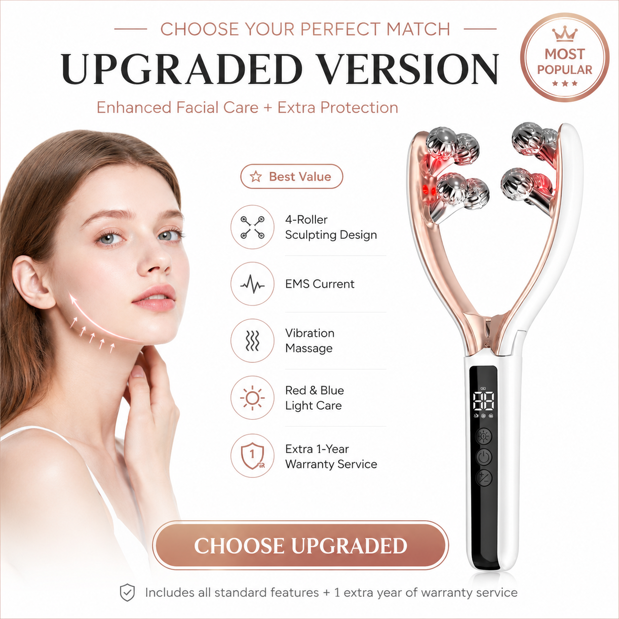 Facial Massager Face and Neck|Shaper & Slimmer for Women|Puffiness Reduction & Improved Circulation|Lymphatic Contour Face Brush Face Roller Lymphatic Drainage|Rechargeable for Home & Travel Use
